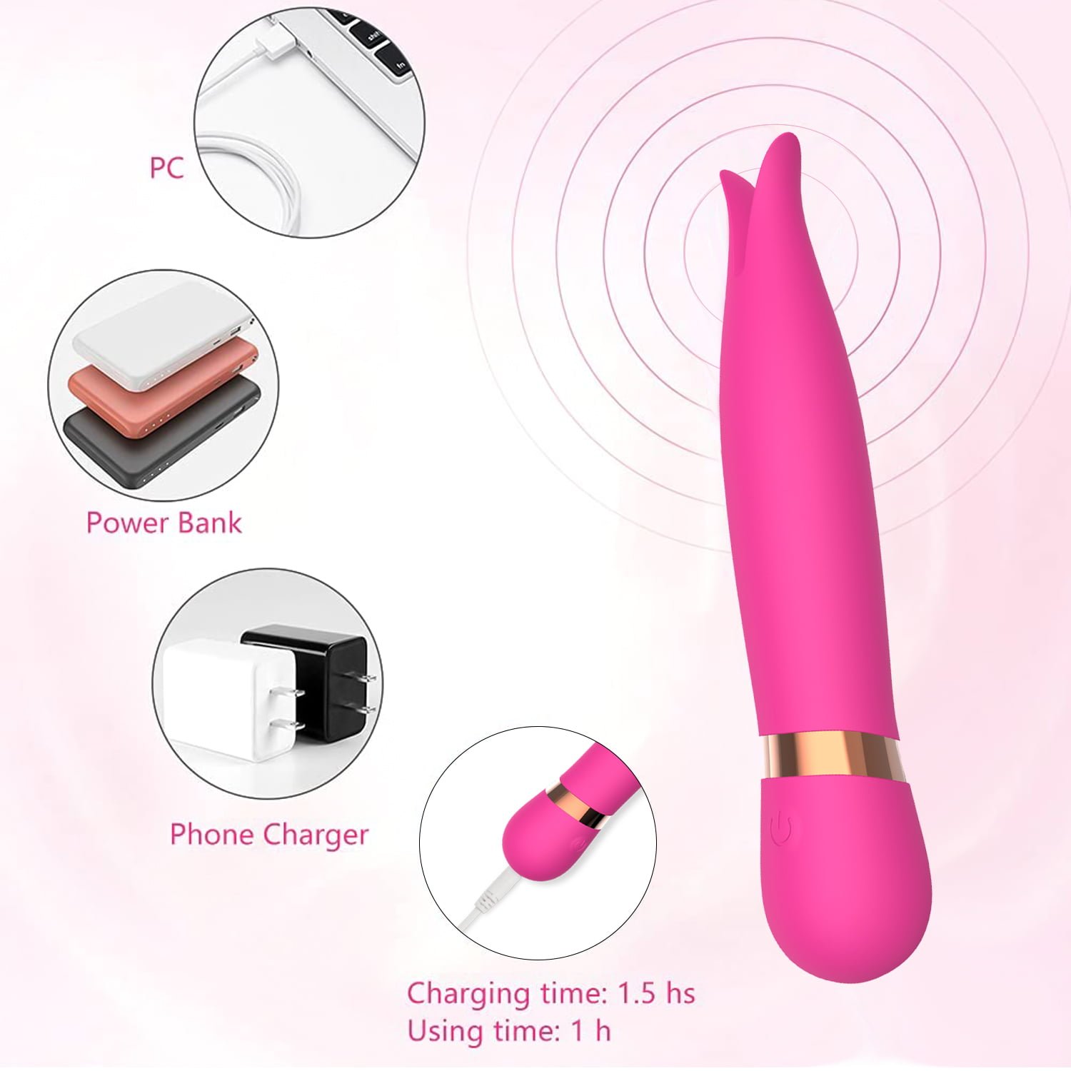 Golfinho Vibrador Mini Bastão com Ponta Dupla Recarregável Cod. XJ 1003 - Imagem 2