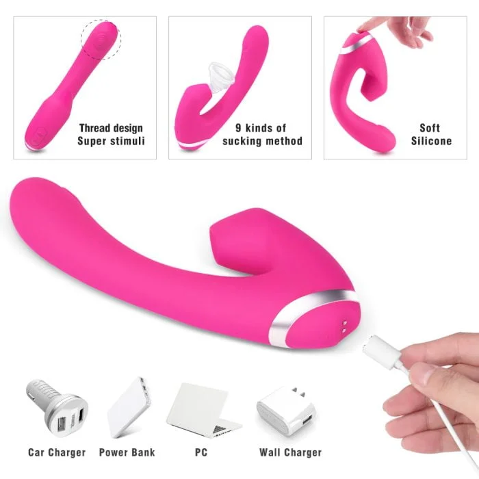 Vibrador de Ponto G com Estimulador Sugador de Clitóris com 9 Modos de Pulsação e Vibração Recarregável Cod .XT 1004 - Image 4