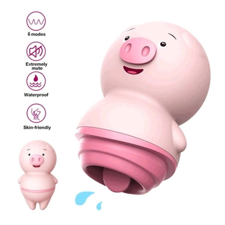 Vibrador Porquinho Recarregável Linguinha com 6 Modos de Vibração Recarregável Cod. XD1012