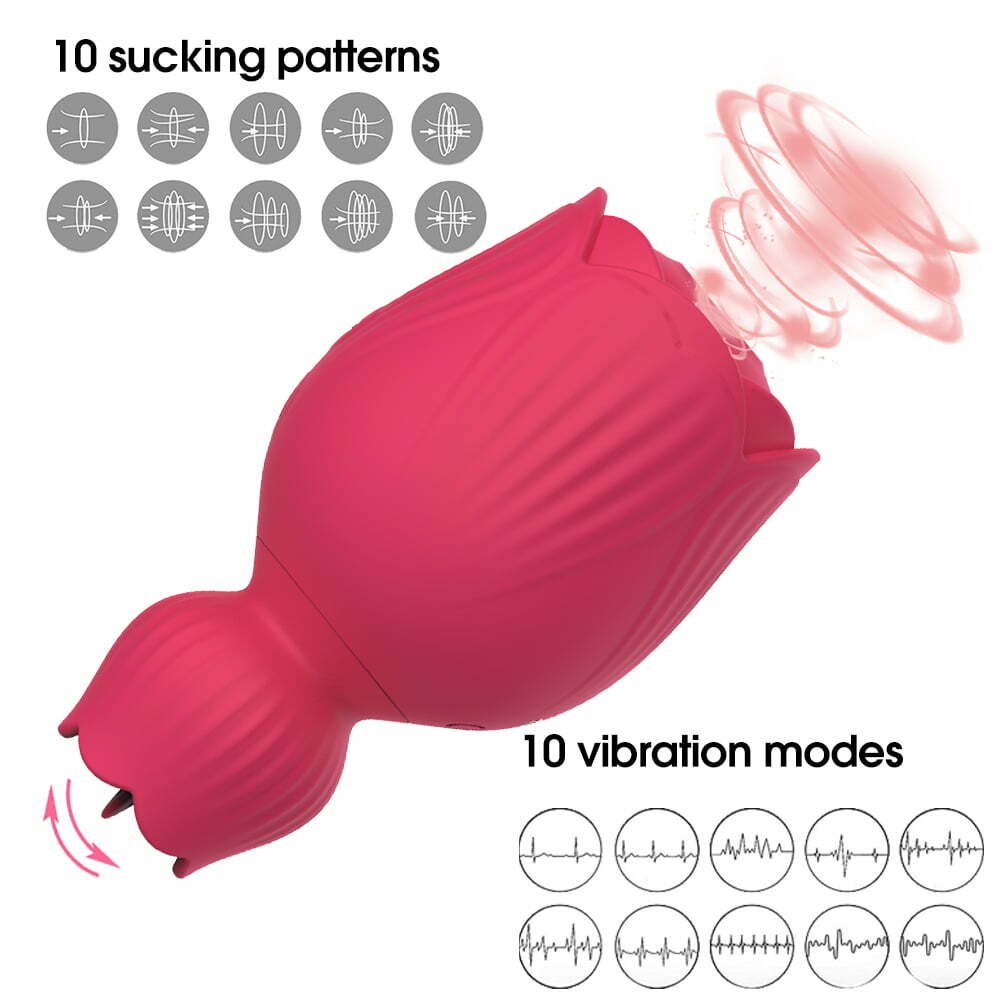 Pulsador Formato ROSA com 10 Modos de Pulsação e Língua, Recarregável Cod. XJ 1017 - Imagem 2