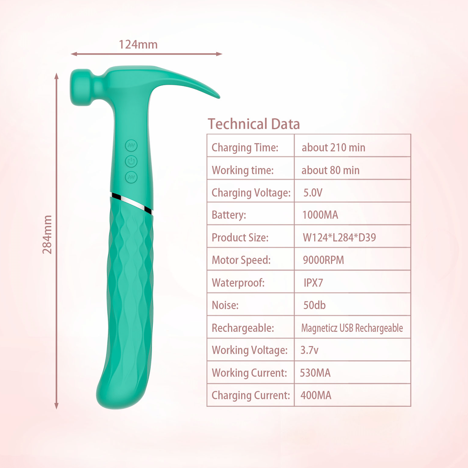 Vibrador Formato Martelo com 24 Modos de Vibração Recarregável Cod. BD 1001 - Imagem 4