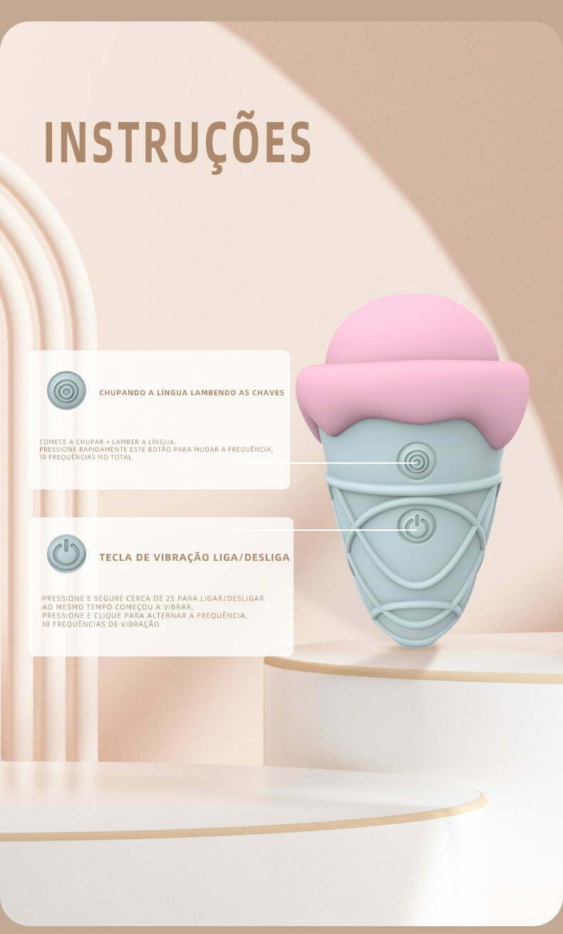 Vibrador Sorvete com 10 Modos de Pulsação Recarregável Cod. BX 1049 - Imagem 2
