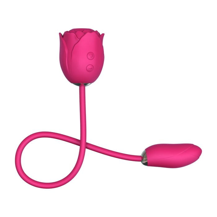 L&Z - Vibrador Duplo com Estimulador de Clitóris Formato ROSA Com Sucção e Vibração Recarregável Cod. ML 007.