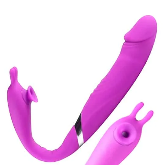 Vibrador Com Estimulador de Clitóris com 10 Modos de Vibração e Sucção Recarregável Cod. XS1027