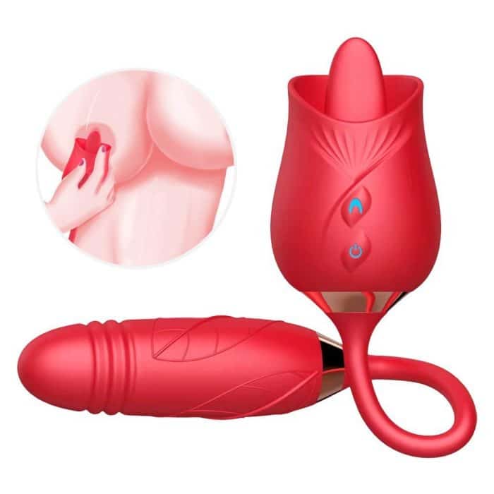 L&B--Vibrador Duplo Vai e Vem e Lingua Formato ROSA Cod. KKG 1003 - Image 2