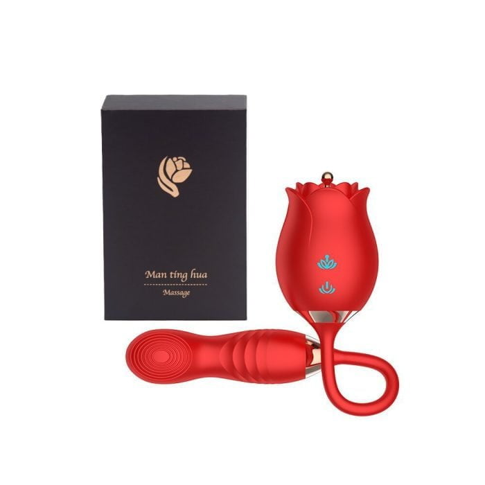 L&B--Vibrador Duplo com 10 Modos de Vibração Recarregável Formato ROSA Cod. KKT 1002